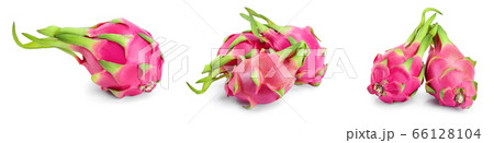 Ripe Dragon fruit, Pitaya or Pitahaya isolated on white background, fruit healthy concept. Set or collection 66128104