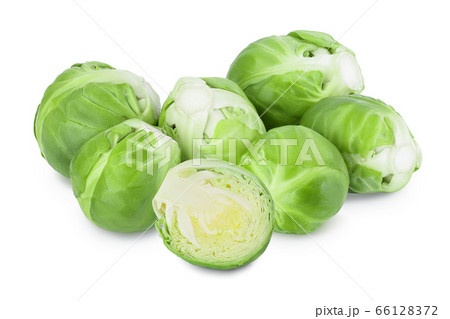 Brussels sprouts and half isolated on white background with full depth of field Brussels sprouts and half isolated on white background with full depth of field 66128372