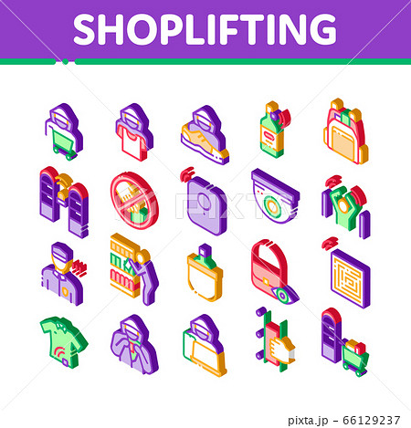 Shoplifting Isometric Icons Set Vector 66129237