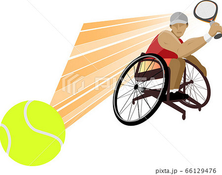 車椅子のテニス選手 赤 のイラスト素材
