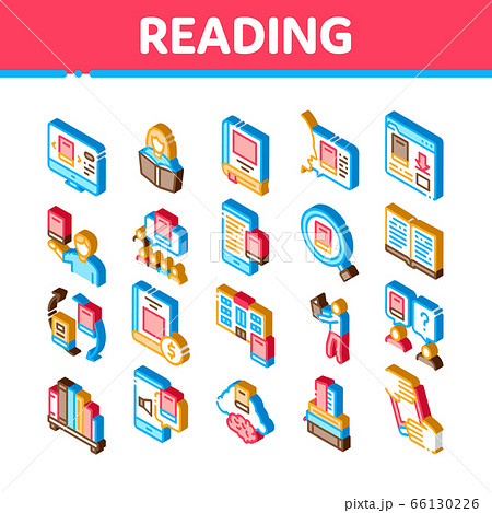 Reading Library Book Isometric Icons Set Vector 66130226