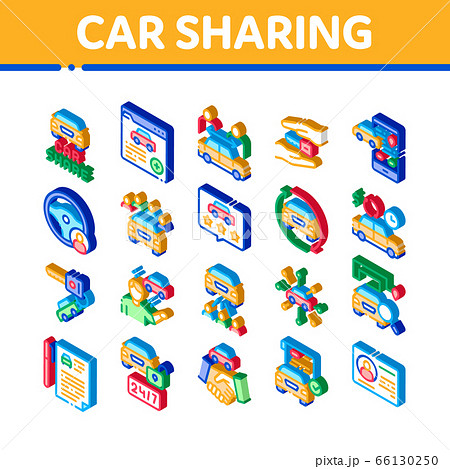 Car Sharing Business Isometric Icons Set Vector 66130250
