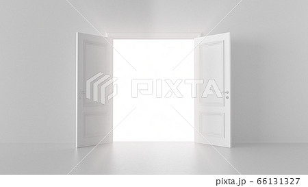3d render shine of an open door in a bright room 66131327
