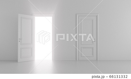 3d render shine of an open door in a bright room 66131332