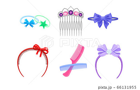 Plastic Hair Accessories with Comb and Hair Clips Vector Set 66131955
