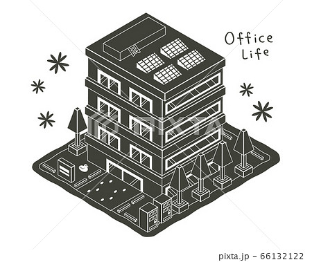 会社のビルのイラスト 四階建て 白黒 のイラスト素材