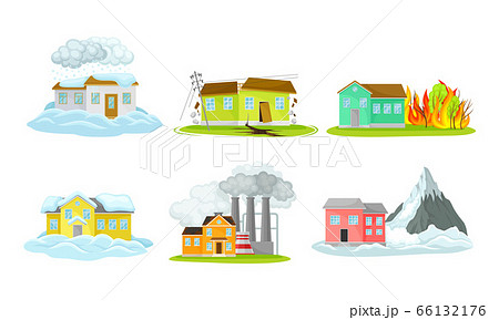 Houses Undergoing Natural Disasters Like Fire and Avalanche Vector Set Houses Undergoing Natural Disasters Like Fire and Avalanche Vector Set 66132176