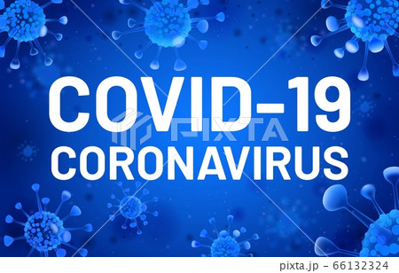 Covid-19 text. Coronavirus banner with blue cells 66132324