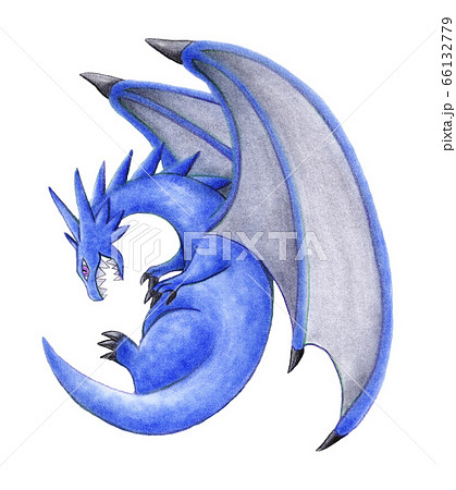 横を向いて口を開けている青色のドラゴンのイラスト素材