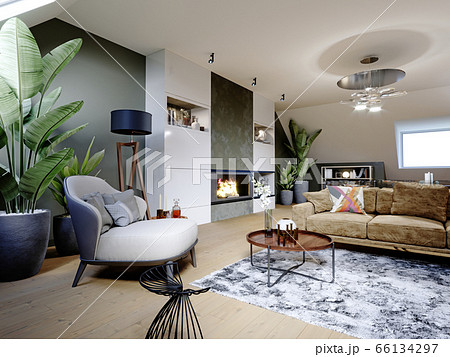 Design living room on the attic with a designer 66134297