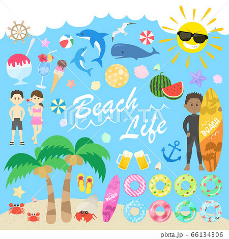 夏の海のイラストセットのイラスト素材