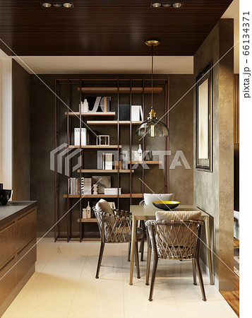 Metal design shelving with decor in the apartment. 66134371