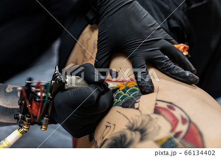 刺青を施す彫り師 タトゥークリエイターの写真素材