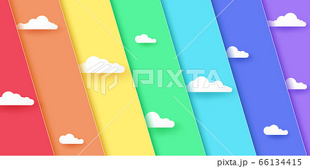 Abstract rainbow color diagonal overlay background with cloud, paper art style Abstract rainbow color diagonal overlay background with cloud, paper art style 66134415