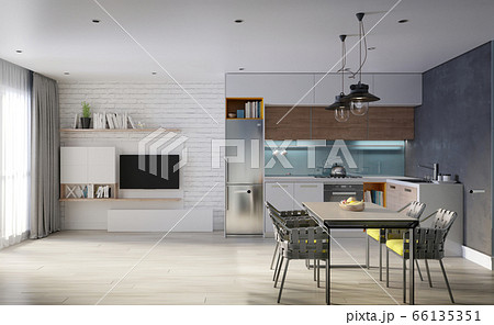 small studio apartment with kitchen, dining room 66135351