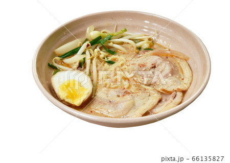 miso ramen or Japanese yellow noodles topping slice braised pork in soybean soup on bowl 66135827
