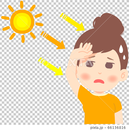 炎天下で強い日差しにうんざりする女性 紫外線 Uv 熱中症のイラスト素材