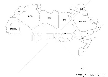 Arab World states political map. 22 arabic-speaking countries of the Arab League. Northern Africa and Middle East region. Vector illustration 66137867