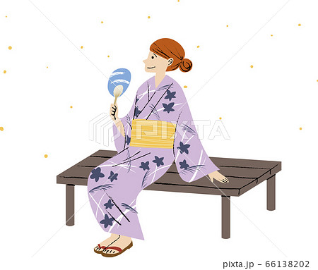 蛍を見ている浴衣の女性【白バック】 66138202