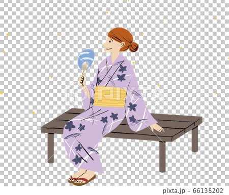 蛍を見ている浴衣の女性【白バック】 66138202