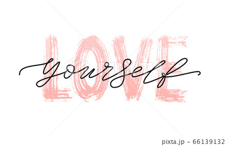 Love yourself quote. Single word. Modern calligraphy text print Vector illustration black and white. ego 66139132