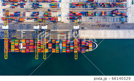 Aerial top view container ship at terminal seaport Aerial top view container ship at terminal seaport 66140329