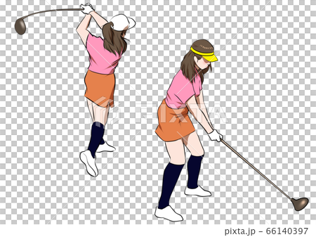ゴルフ ドライバーでティーショットを打つ女性 ゴルフ ドライバーでティーショットを打つ女性 66140397