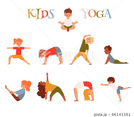 Set of cartoon kids in yoga poses, small... - Stock Illustration [66141561]  - PIXTA