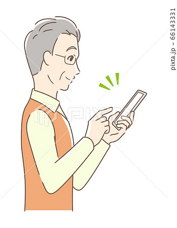 スマホを操作して笑顔な男性の横顔のイラスト素材