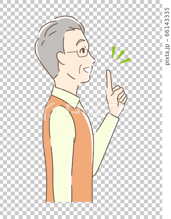 笑顔で指をさす男性の横顔 66143335