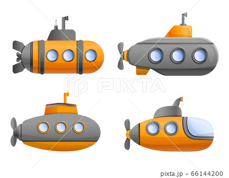 Submarine Icon Set Cartoon Styleのイラスト素材