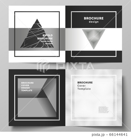 The vector layout of two covers templates for square design bifold brochure, magazine, flyer, booklet. Abstract geometric triangle design background using different triangular style patterns. 66144641
