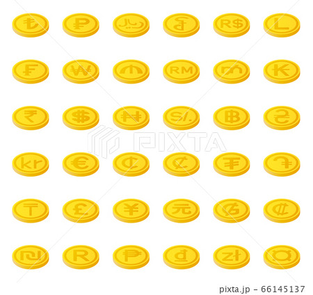 World currency symbol coins set 66145137
