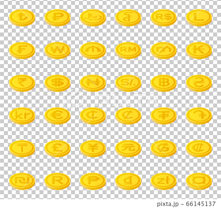 World currency symbol coins set 66145137