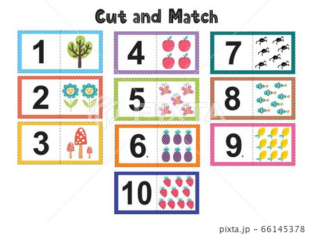 Numbers flash cards for kids. Cut and match pictures Numbers flash cards for kids. Cut and match pictures 66145378