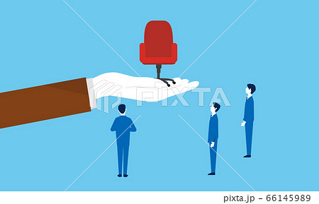 赤い椅子を持つ大きな手、見上げるビジネスパーソン、昇進のイメージ 赤い椅子を持つ大きな手、見上げるビジネスパーソン、昇進のイメージ 66145989