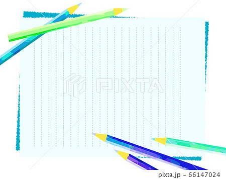 青い色鉛筆とびんせんのイラスト 66147024