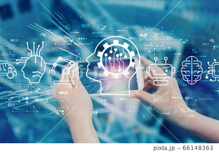Future technology concept with person using smartphone 66148363