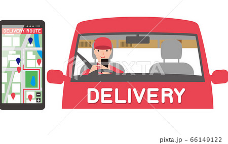 宅配業者.　配達ルートをスマホで確認する配達員 66149122