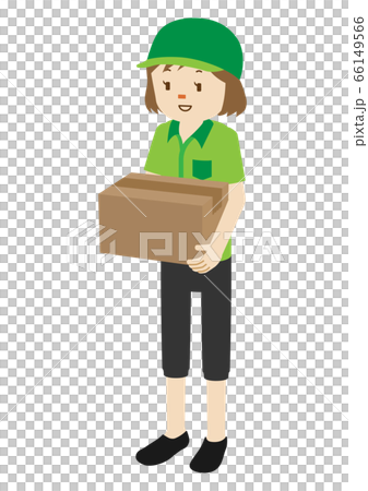 段ボール箱を持つ宅急便の配達員 女性 のイラストのイラスト素材