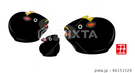 年賀状素材_丑年 親子 年賀状素材_丑年 親子 66151529