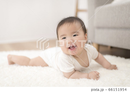 自宅のリビングでハイハイする生後8ヶ月の赤ちゃん 66151954