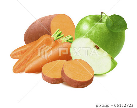 Green apple, sweet potato and carrot isolated on white background 66152722