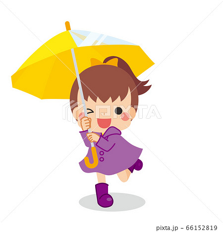 レインコートを着て傘を差している可愛い女の子のイラスト素材