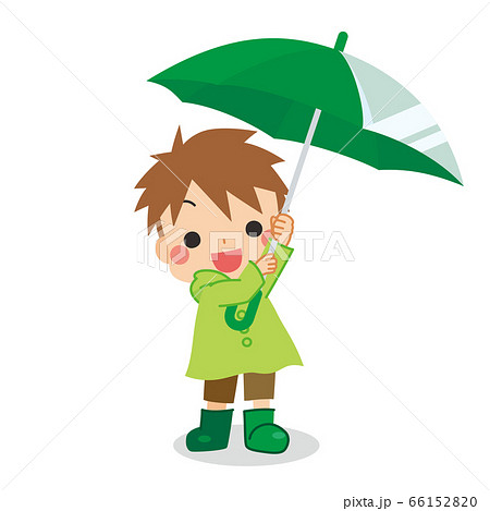 レインコートを着て傘を差している可愛い男の子のイラスト素材 6615
