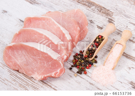 Raw meat pork steaks with pepper and salt Raw meat pork steaks with pepper and salt 66153736