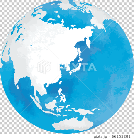 アジアが中心にある丸い地球の地図の水彩風ベクターイラストのイラスト素材