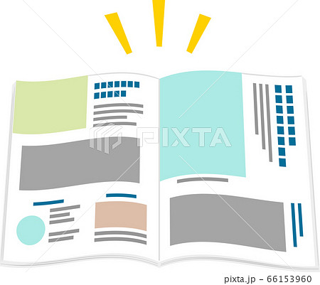 開いた雑誌と積み重ねた雑誌 66153960