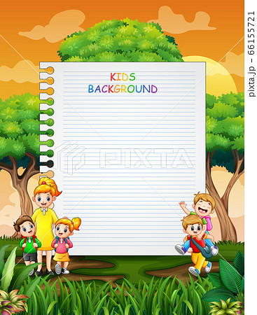 Border template with happy kids back to school - Stock Illustration  [66155721] - PIXTA