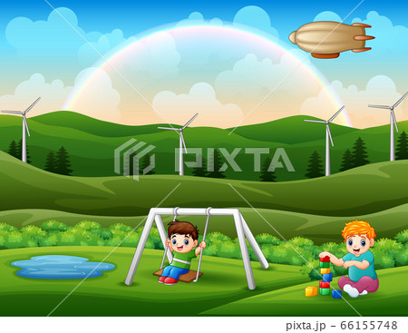 Happy children playing in the park Happy children playing in the park 66155748